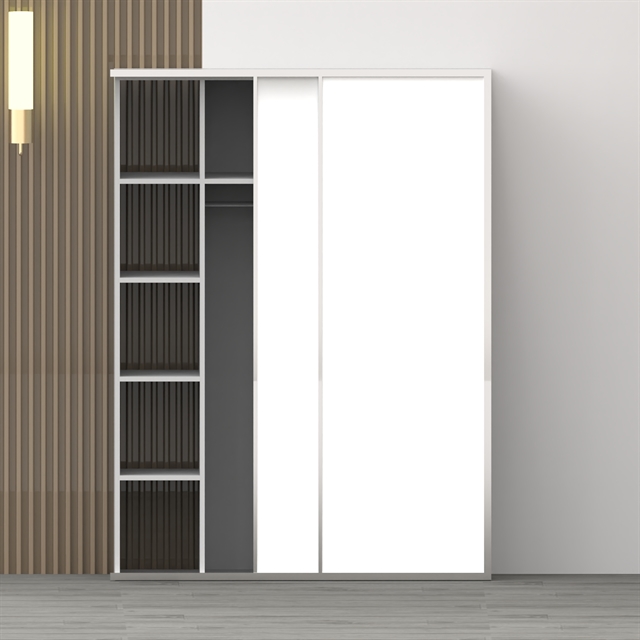 Garderobeskab 154cm Inkl. Hylder, Skydelåger, Skinner, Bøjlestang