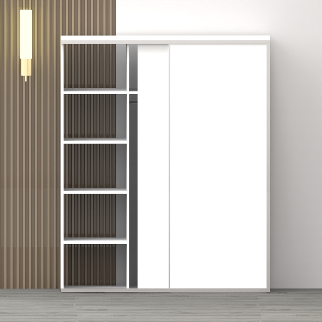 Tøjskab 174,30 Cm Med Hylder, Bøjlestang Og 2 Hvide Skydelåger – Dansk Design, Nem Montering