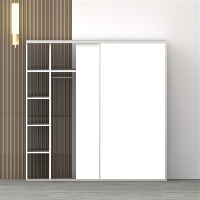 Garderobeskab 190,80 Cm Med Hylder Og Bøjlestænger – 2 Hvide Skydelåger, Dansk Design, Nem Montering