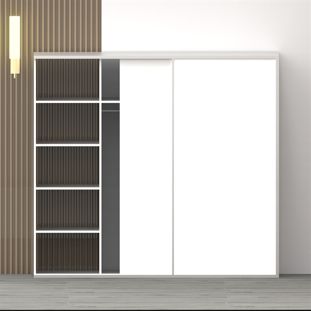 Skydedørsgarderobe 210,80 Cm Med Hylder Og Bøjleplads – Hvide Skydelåger, Dansk Design, Nem Montering